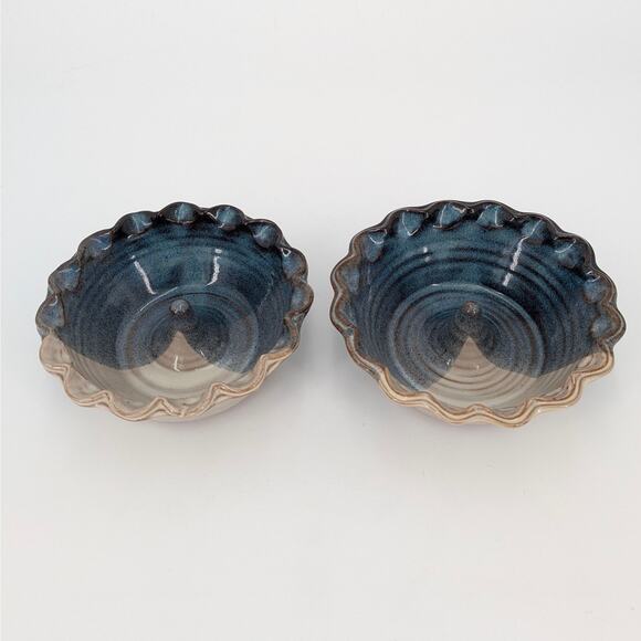 Ceramic Apple Baker Dish Handmade Clement Clayworks Pottery Blue Cream Bakeware - Picture 2 of 12